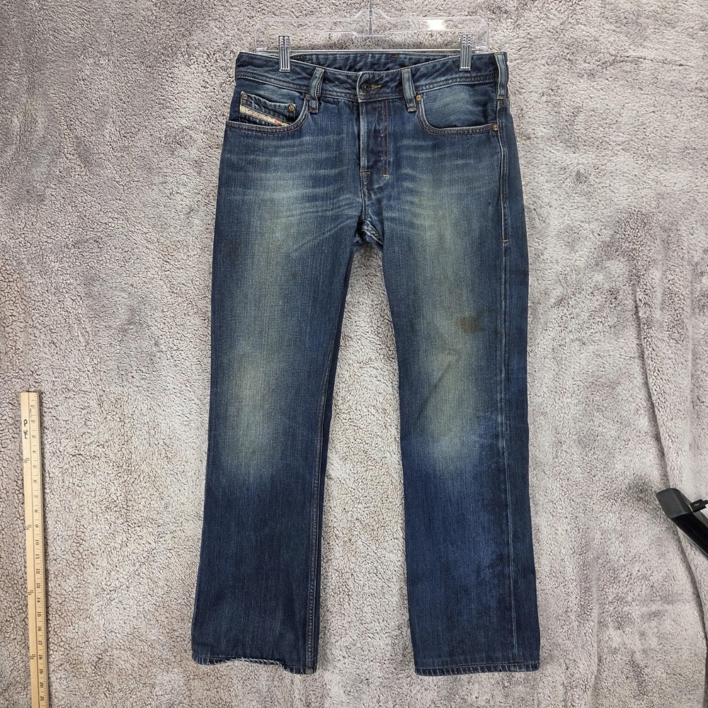 Diesel Jeans Mens 29x32 Blue Zatiny Regular Bootcut Button Fly Altered Hem 008J4